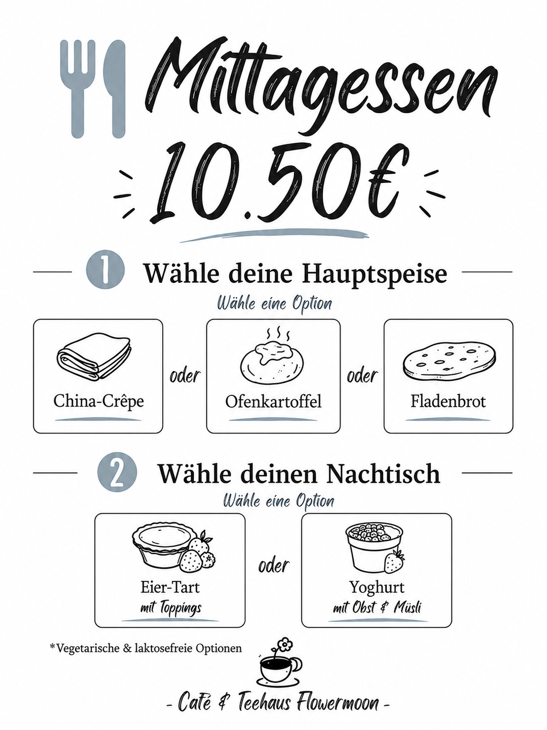 Mittagessen für 10,50 Euro im Café Flowermoon